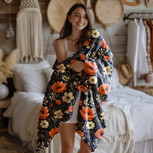 Boho Kernorange Orange und Creme Herbstflorale Fleecedecke