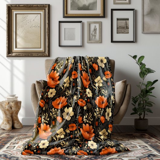 Boho Kernorange Orange und Creme Herbstflorale Fleecedecke