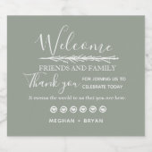 Boho Khaki Green Willkommen bei unserer Hochzeit Bierflaschenetikett (Einzelnes Label)