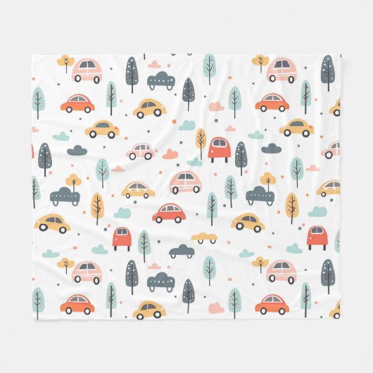 Boho Kids Cars, Trees & Clouds Muster Fleecedecke (Vorderseite (Horizontal))