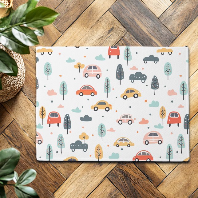 Boho Kids Cars, Trees & Clouds Muster Fußmatte (Von Creator hochgeladen)