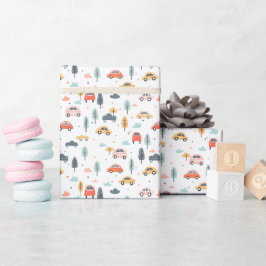 Boho Kids Cars, Trees & Clouds Muster Geschenkpapier