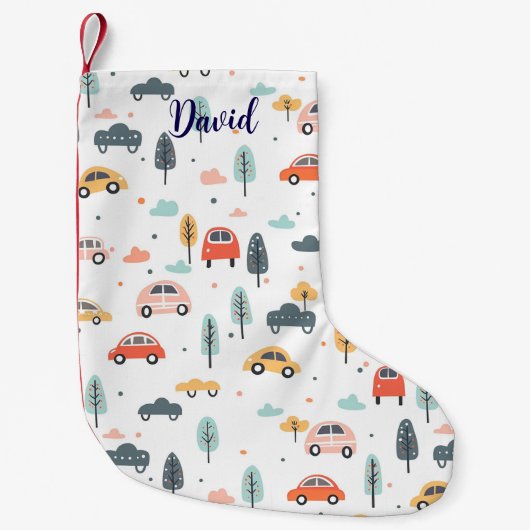 Boho Kids Cars, Trees & Clouds Muster Kleiner Weihnachtsstrumpf (Vorderseite)