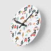 Boho Kids Cars, Trees & Clouds Pattern Kinderzimme Runde Wanduhr (Winkel)