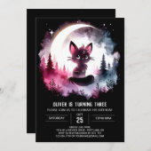 Boho Kids Cat Birthday Einladung (Vorne/Hinten)