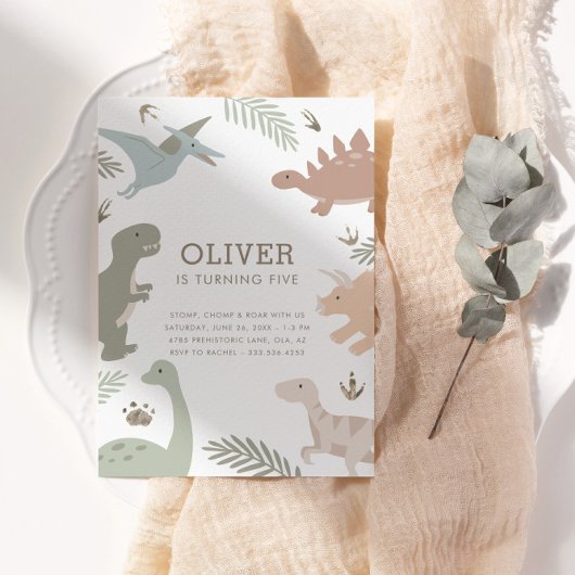 Boho Kids Dinosaur Thema Geburtstagsparty Einladung