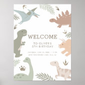 Boho Kids Dinosaur-Thema Geburtstagssignposter Poster (Vorne)