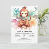 Boho Kids Monkey Birthday Einladung (Stehend Vorderseite)