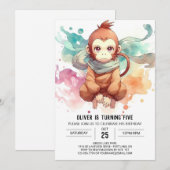 Boho Kids Monkey Birthday Einladung (Vorne/Hinten)