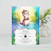 Boho Kids Otter Birthday Einladung (Stehend Vorderseite)