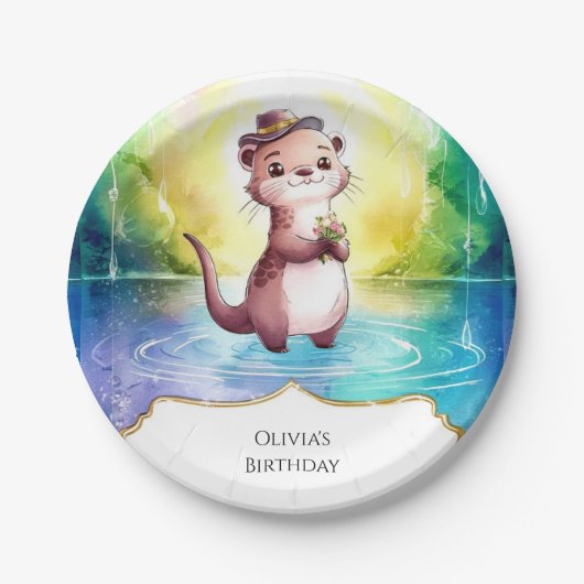 Boho Kids Otter Birthday Pappteller (Vorderseite)