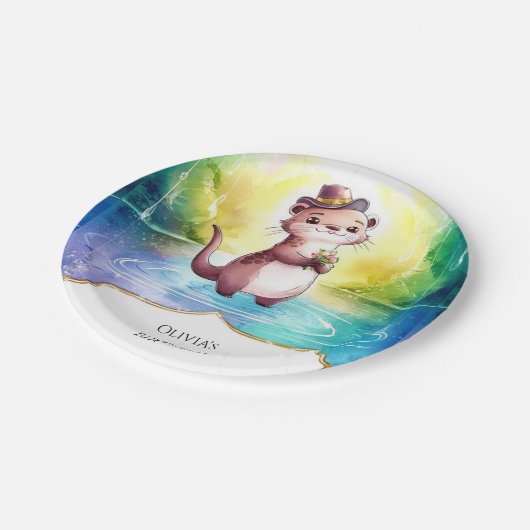 Boho Kids Otter Birthday Pappteller (Schrägansicht)