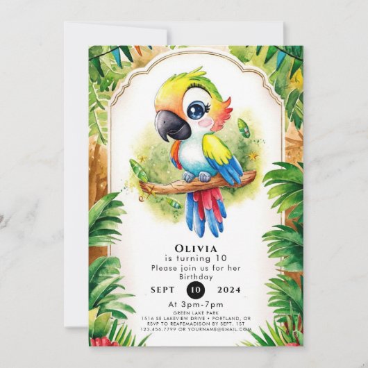 Boho Kids Parrot Birthday Einladung (Vorderseite)