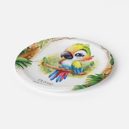 Boho Kids Parrot Birthday Pappteller (Schrägansicht)