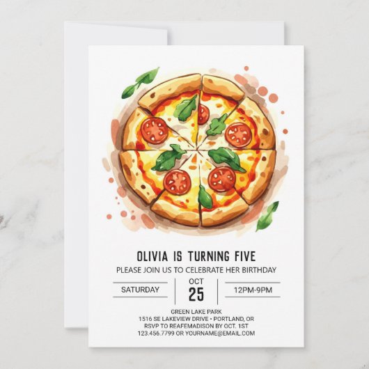 Boho Kids Pizza Birthday Einladung (Vorderseite)