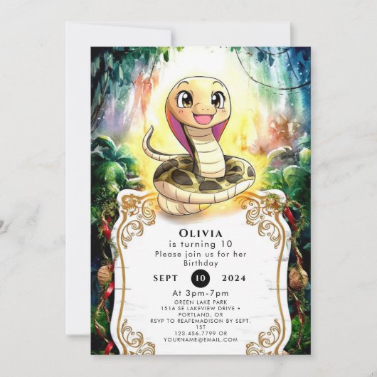 Boho Kids Snake Birthday Einladung (Vorderseite)