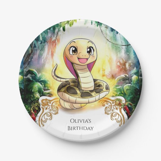 Boho Kids Snake Birthday Pappteller (Vorderseite)