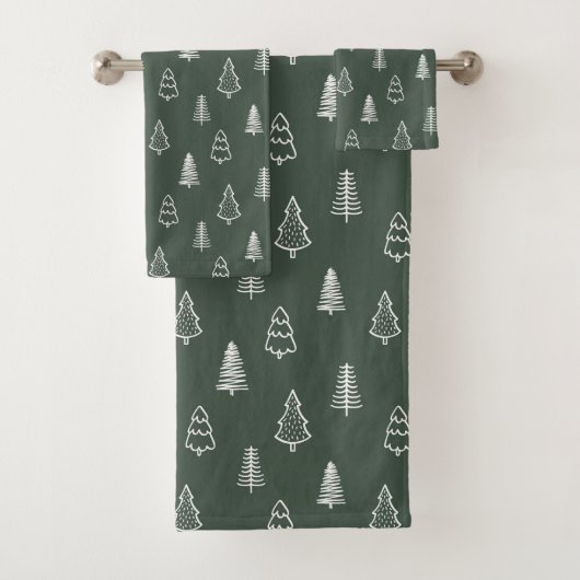 Boho-Kiefern Bäume Moderne Winterwald Dunkelgrün Badhandtuch Set (Insitu)