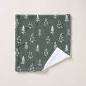 Boho-Kiefern Bäume Moderne Winterwald Dunkelgrün Badhandtuch Set (Waschlappen)