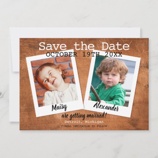 Boho Kinder Fotos Vintages Holz Einladung (Vorderseite)