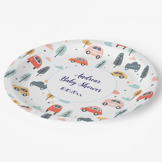 Boho Kinder Kinderwagen, Bäume & Wolken Muster Kin Pappteller (Schrägansicht)