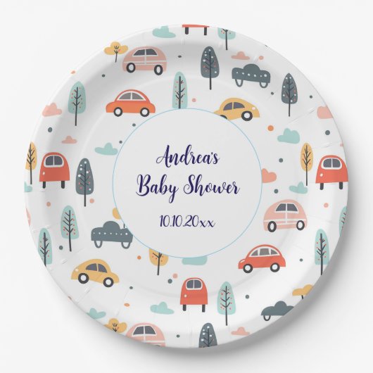 Boho Kinder Kinderwagen, Bäume & Wolken Muster Kin Pappteller (Vorderseite)