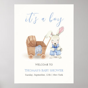 Boho Kinderwagen Hase Junge Baby Shower Willkommen Poster