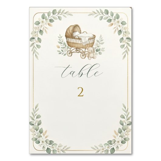 Boho-Kinderwiege-Grünzeug-Baby-Party Tischnummer (Vorderseite)