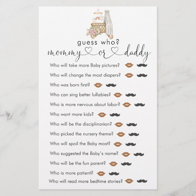 Boho Kinderzimmer Baby Dusche Ratet Wer Game (Vorderseite)