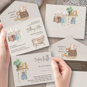 Boho Kinderzimmer Baby Shower Book and Diapers All In One Einladung