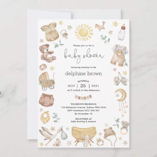 Boho Kinderzimmer Baby Shower Gender Neutral Einladung (Vorderseite)