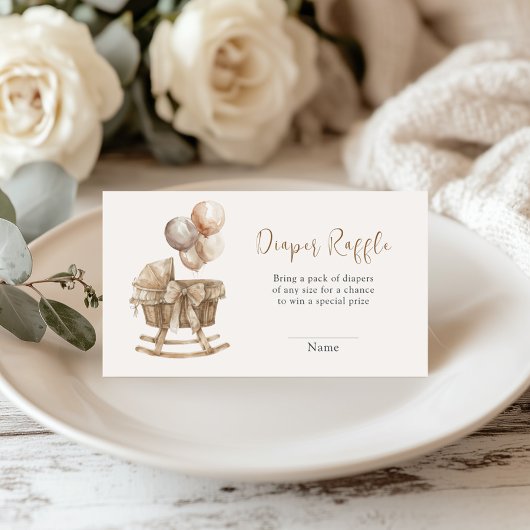 Boho Kinderzimmer Beige Balloons Diaper Raffle Begleitkarte