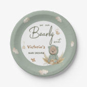 Boho Kinderzimmer Green Teddy Bear Babydusche Pappteller (Vorderseite)