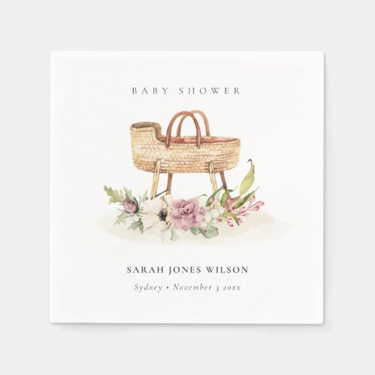 Boho Kinderzimmer Pink Floral Bassinet Babydusche Serviette (Vorderseite)