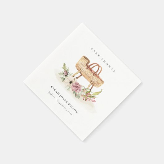 Boho Kinderzimmer Pink Floral Bassinet Babydusche Serviette (Ecke)