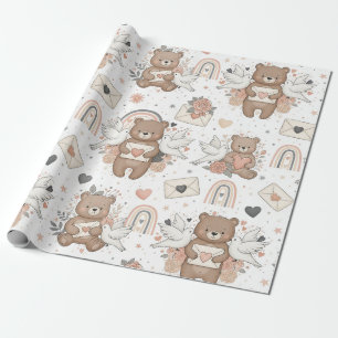 Boho-Kinderzimmer-Teddybären mit Regenbögen - Erdi Geschenkpapier