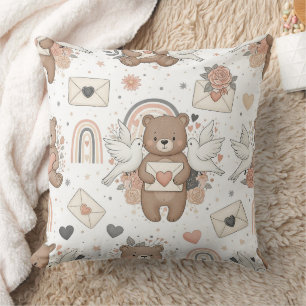 Boho-Kinderzimmer-Teddybären mit Regenbögen - Erdi Kissen