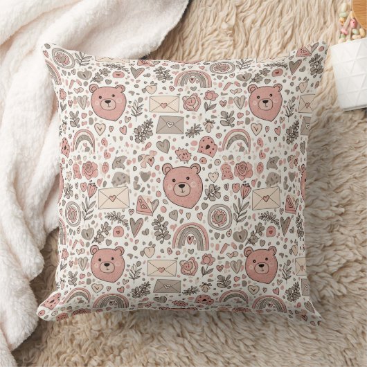 Boho-Kinderzimmer-Teddybären mit Regenbögen - Erdi Kissen (Decke)