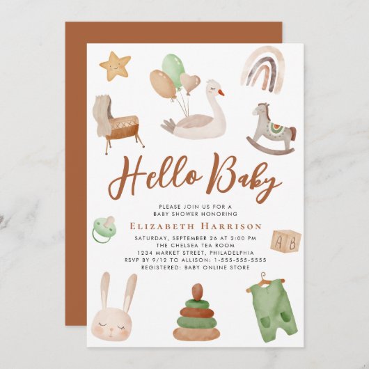 Boho Kinderzimmer Watercolor Terracotta Kinderdusc Einladung (Vorne/Hinten)