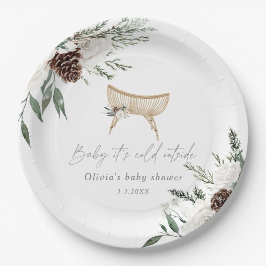 Boho Kinderzimmer winter immergrüne Babydusche Pappteller (Vorderseite)