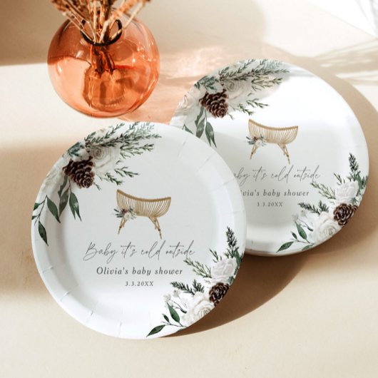 Boho Kinderzimmer winter immergrüne Babydusche Pappteller