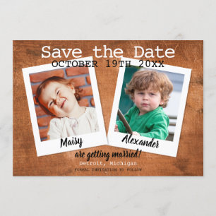 Boho-Kindheitsfotos Save the Date Vintage Holz Einladung