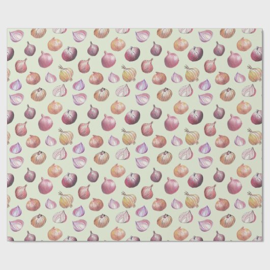 Boho Kitchen Onions Hand-Illustriert Sage Veggie Geschenkpapier (Flach)