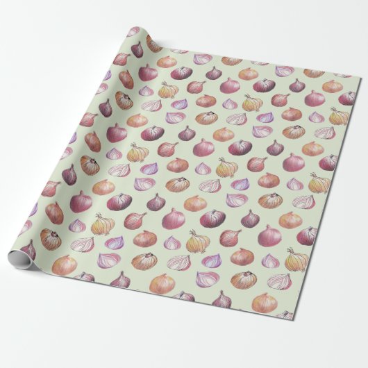 Boho Kitchen Onions Hand-Illustriert Sage Veggie Geschenkpapier (Ungerollt)