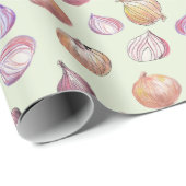Boho Kitchen Onions Hand-Illustriert Sage Veggie Geschenkpapier (Rolleneckpunkt)