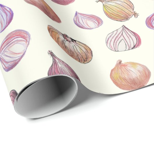 Boho Kitchen Onions Illustriertes Gemüse Geschenkpapier (Rolleneckpunkt)