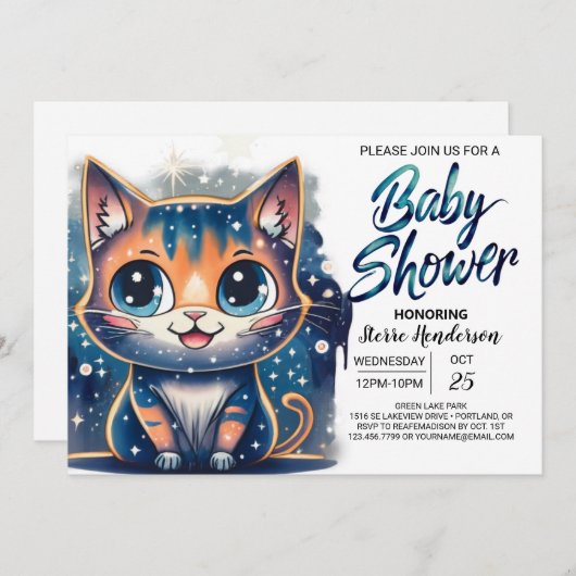 Boho Kitten Editable Baby Dusche Einladung (Vorne/Hinten)