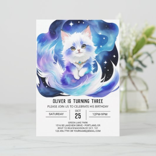 Boho Kitten Magic Birthday Einladung (Stehend Vorderseite)