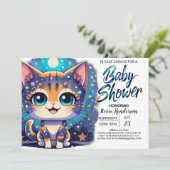Boho Kitten Online Boy Baby Shower Einladung (Stehend Vorderseite)