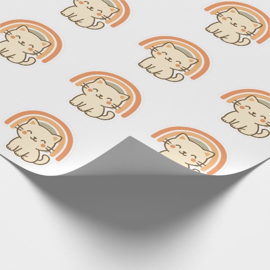 Boho Kitten Sticker with Retro Arch Design Geschenkpapier (Ecke)